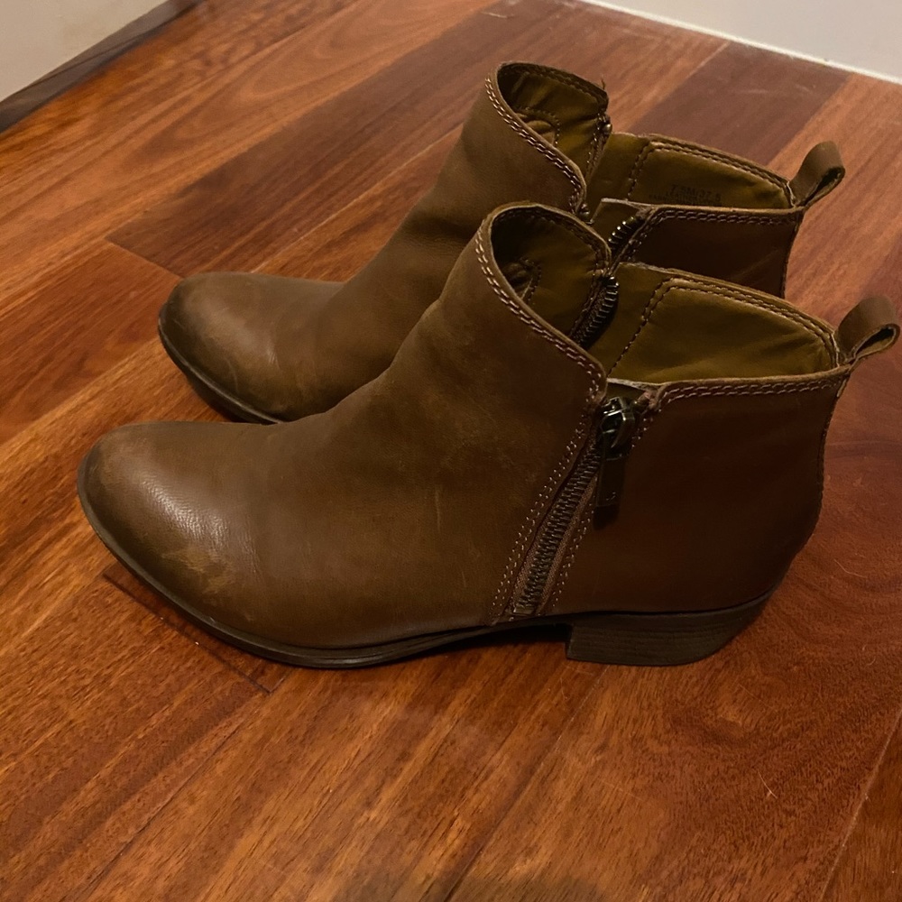 Lucky Brand Leather Cognac Ankle Boots 7.5